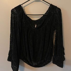 Black Free People Off the Shoulder See Through Blouse